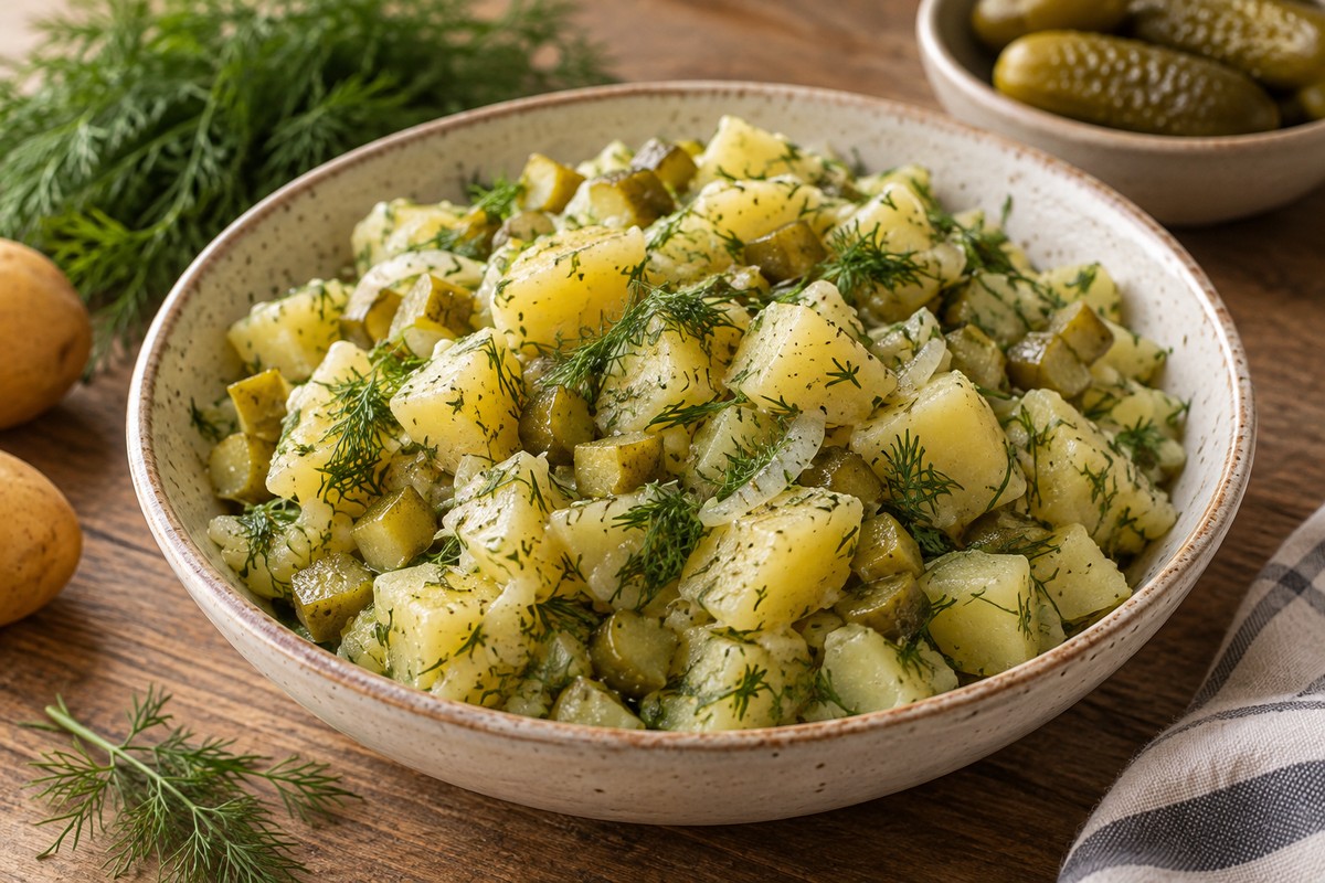 סלט תפוחי אדמה עם שמיר ומלפפונים חמוצים